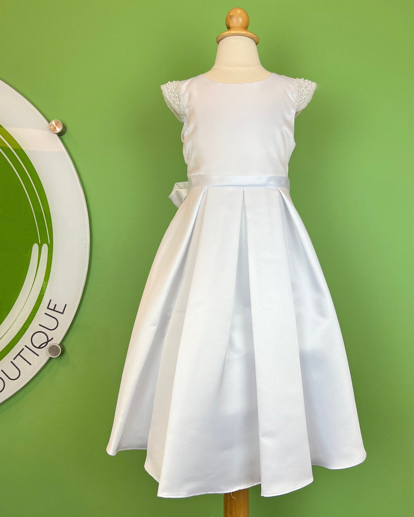 YoYo Children's Boutique First Communion 6 White Satin & Pearls Satin Dress