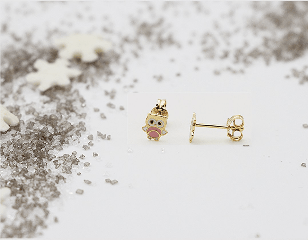 YoYo Children's Boutique Jewelry 3.0mm Pink Owl 18kt Yellow Gold Stud