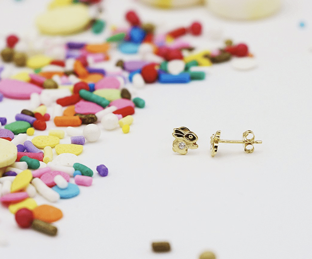 YoYo Children's Boutique Jewelry CZ 18kt Yellow Gold Rabbit Stud