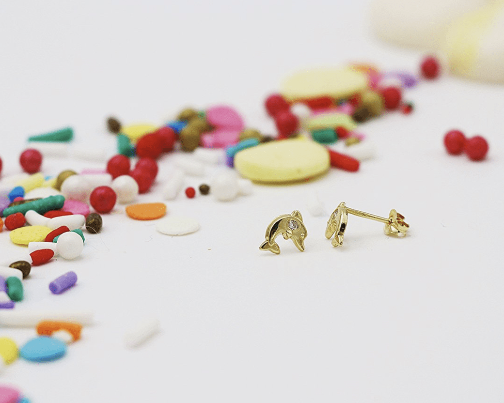 YoYo Children's Boutique Jewelry Dolphin CZ 18kt Yellow Gold Stud