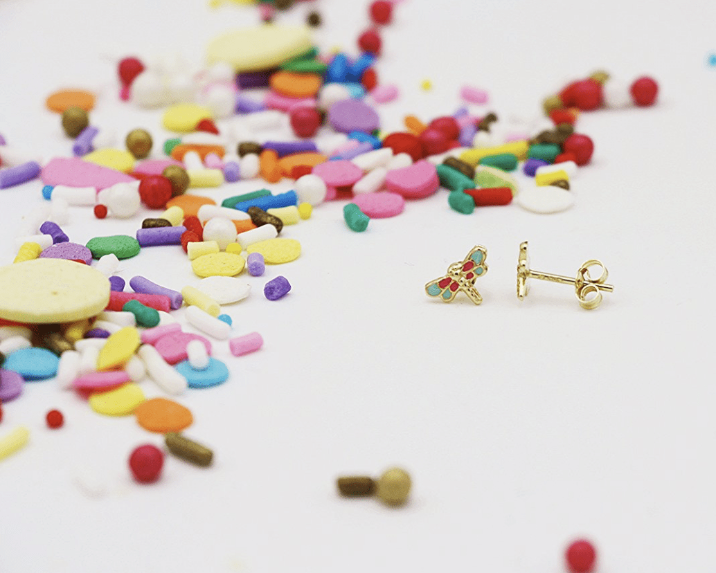 YoYo Children's Boutique Jewelry Dragonfly Enamel 18kt Yellow Gold Stud