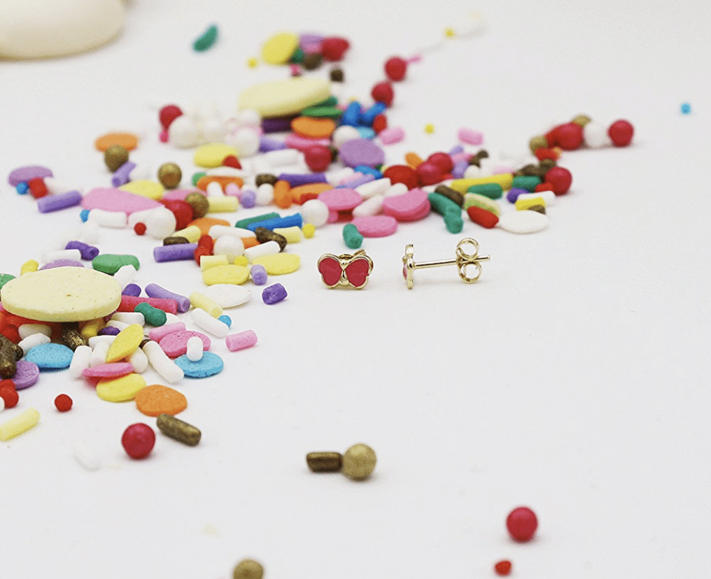 YoYo Children's Boutique Jewelry Hot Pink Butterfly 18kt Yellow Gold Stud