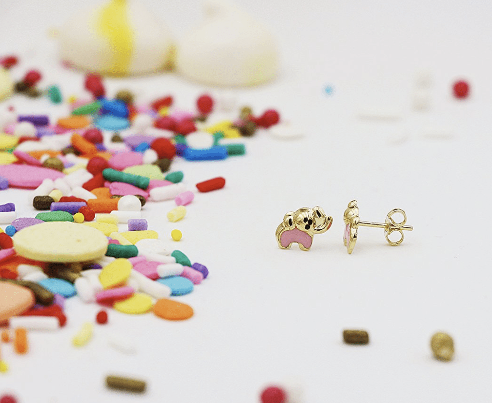 YoYo Children's Boutique Jewelry Pink Elephant 18kt Yellow Gold Studs