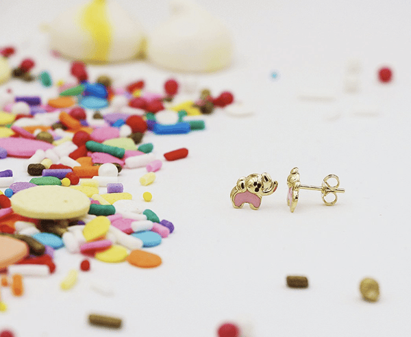 YoYo Children's Boutique Jewelry Pink Elephant 18kt Yellow Gold Studs