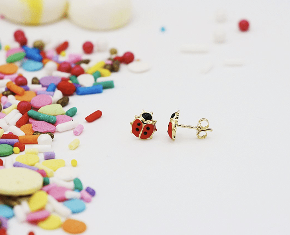 YoYo Children's Boutique Jewelry Red Ladybug 18kt Yellow Gold Stud