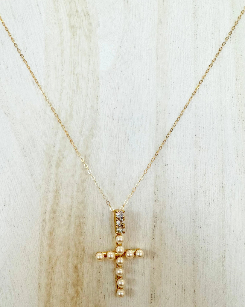 YoYo Children's Boutique Necklaces Pearl Cross Necklace 17"