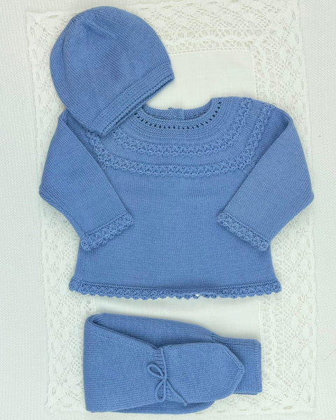 YoYo Children's Boutique Newborn 0M Denim Blue Knit Newborn Outfit