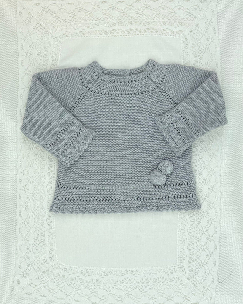 YoYo Children's Boutique Newborn 0M / Grey Grey Knit & Pom Pom Newborn Outfit