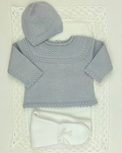 YoYo Children's Boutique Newborn 0M / Grey Grey & White Knit Newborn Outfit