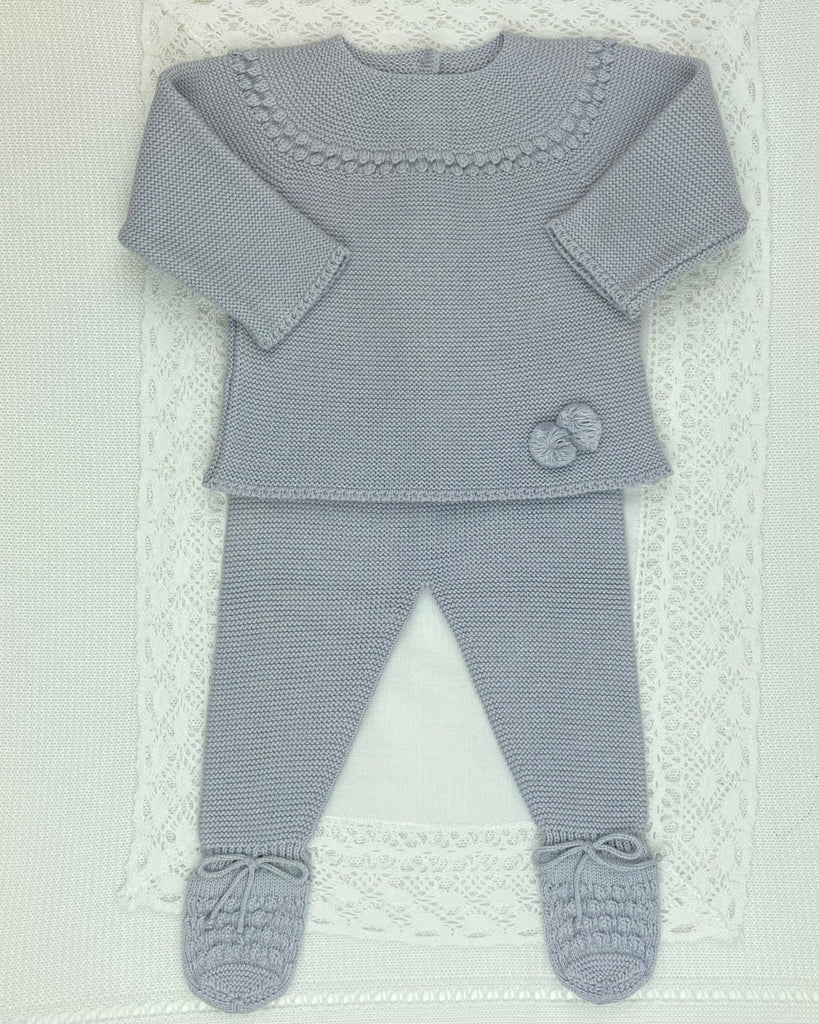 YoYo Children's Boutique Newborn 0M Grey Knit & Pom Pom Newborn Outfit