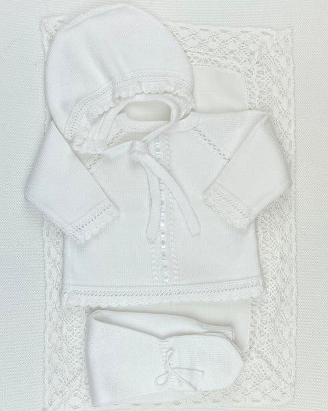 YoYo Children's Boutique Newborn 0M White Knit & Ribbon Newborn Outfit