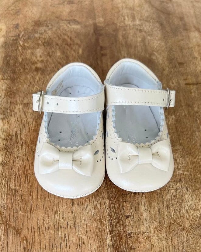 YoYo Children's Boutique Shoes Pearl White Pre-Walker Mary Jane with Bow Shoe