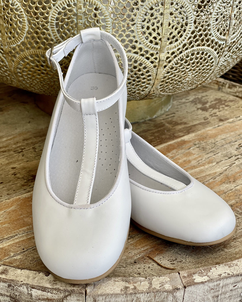 YoYo Children's Boutique Shoes White T-Bar Ballerina Shoes
