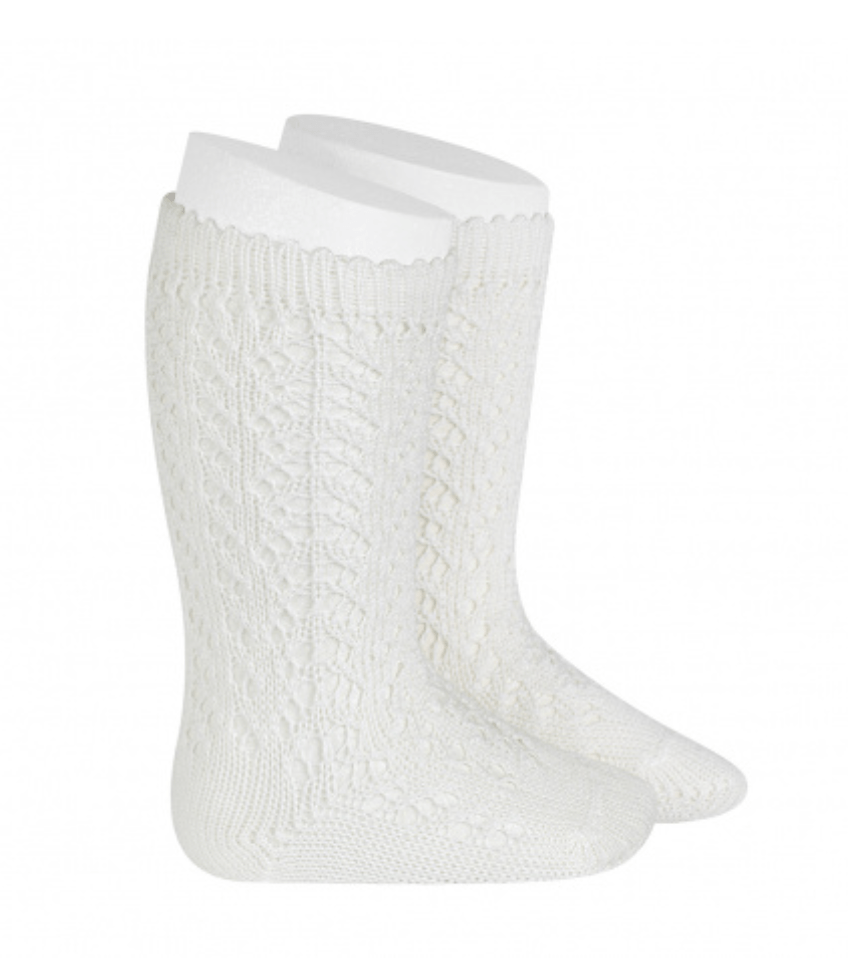 YoYo Children's Boutique Socks Off-White Cotton Openwork Knee-High Socks