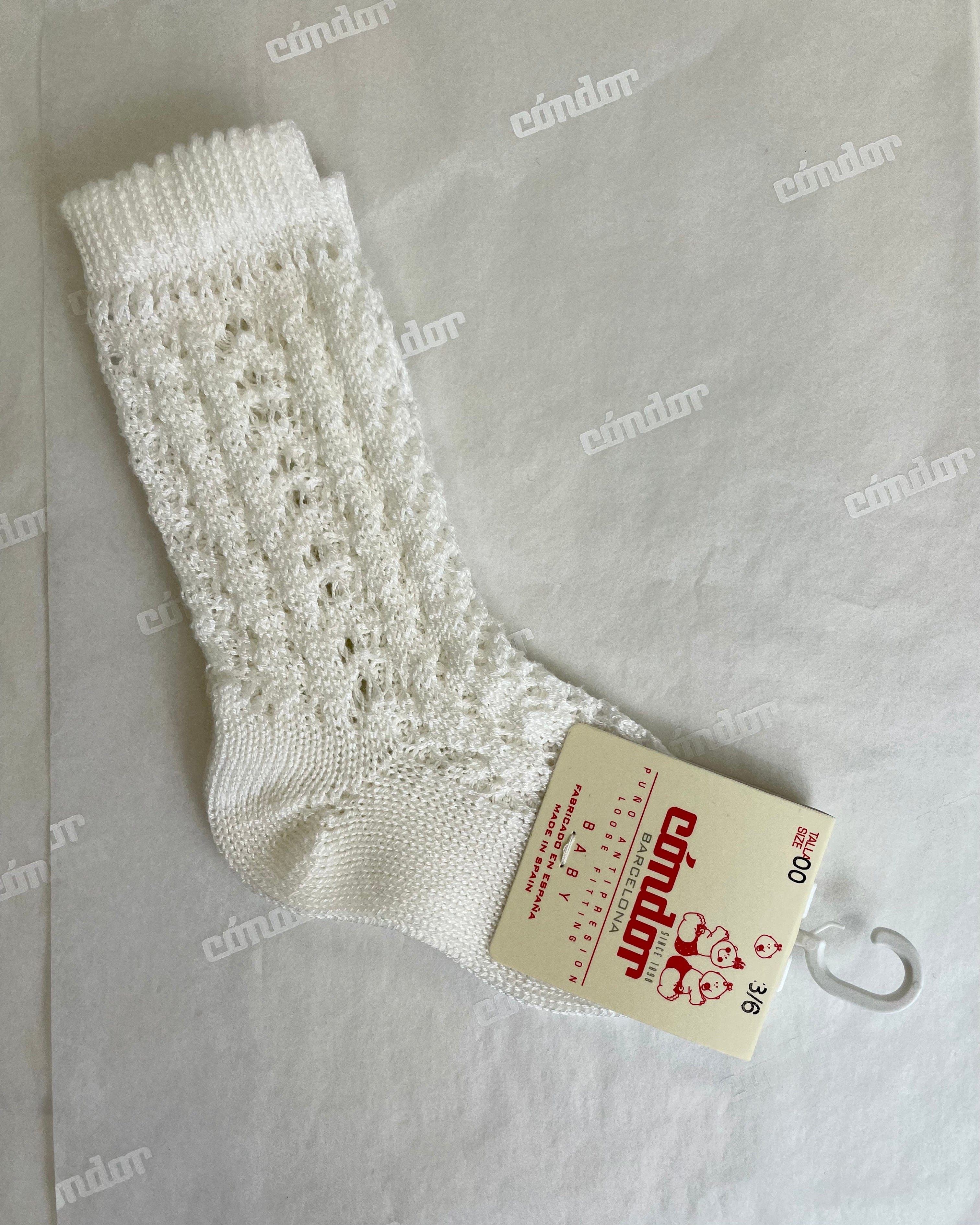 YoYo Children's Boutique Socks Off-White Cotton Openwork Knee-High Socks