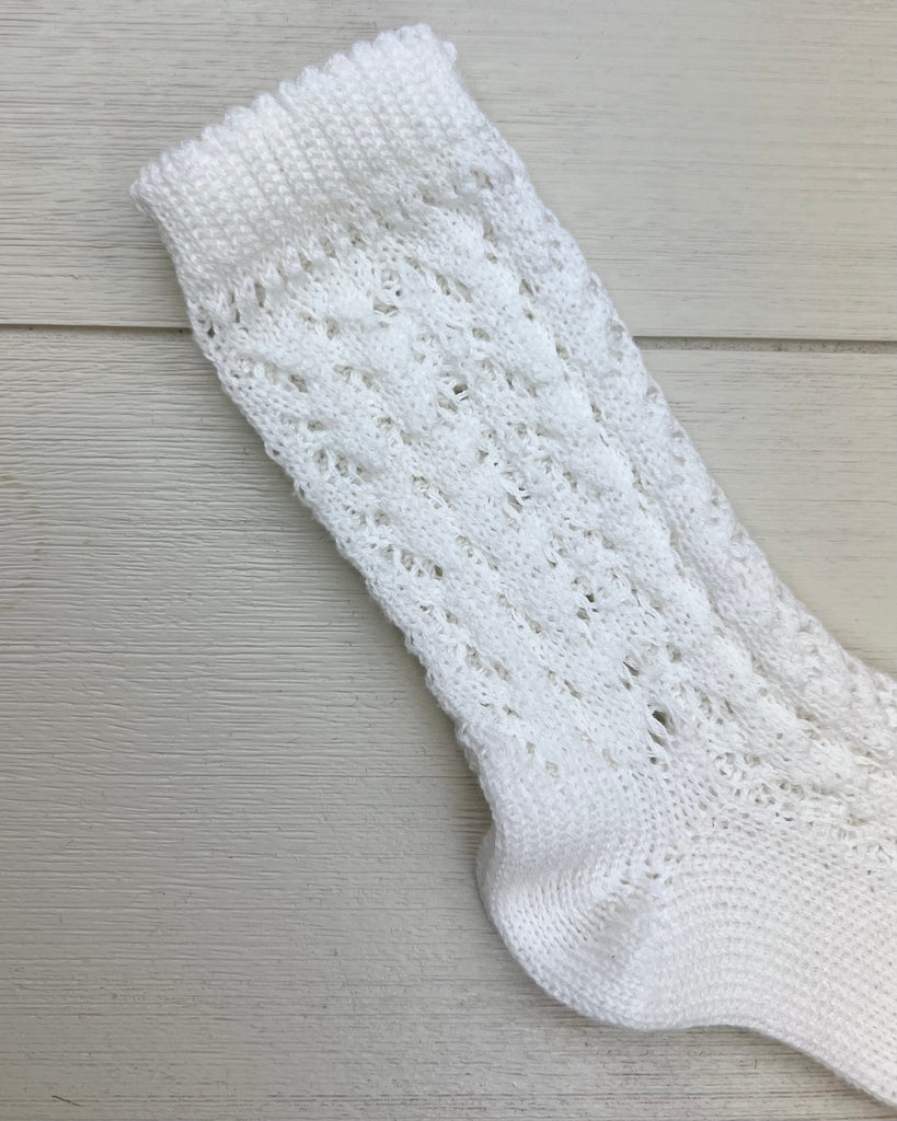 YoYo Children's Boutique Socks Off-White Cotton Openwork Knee-High Socks