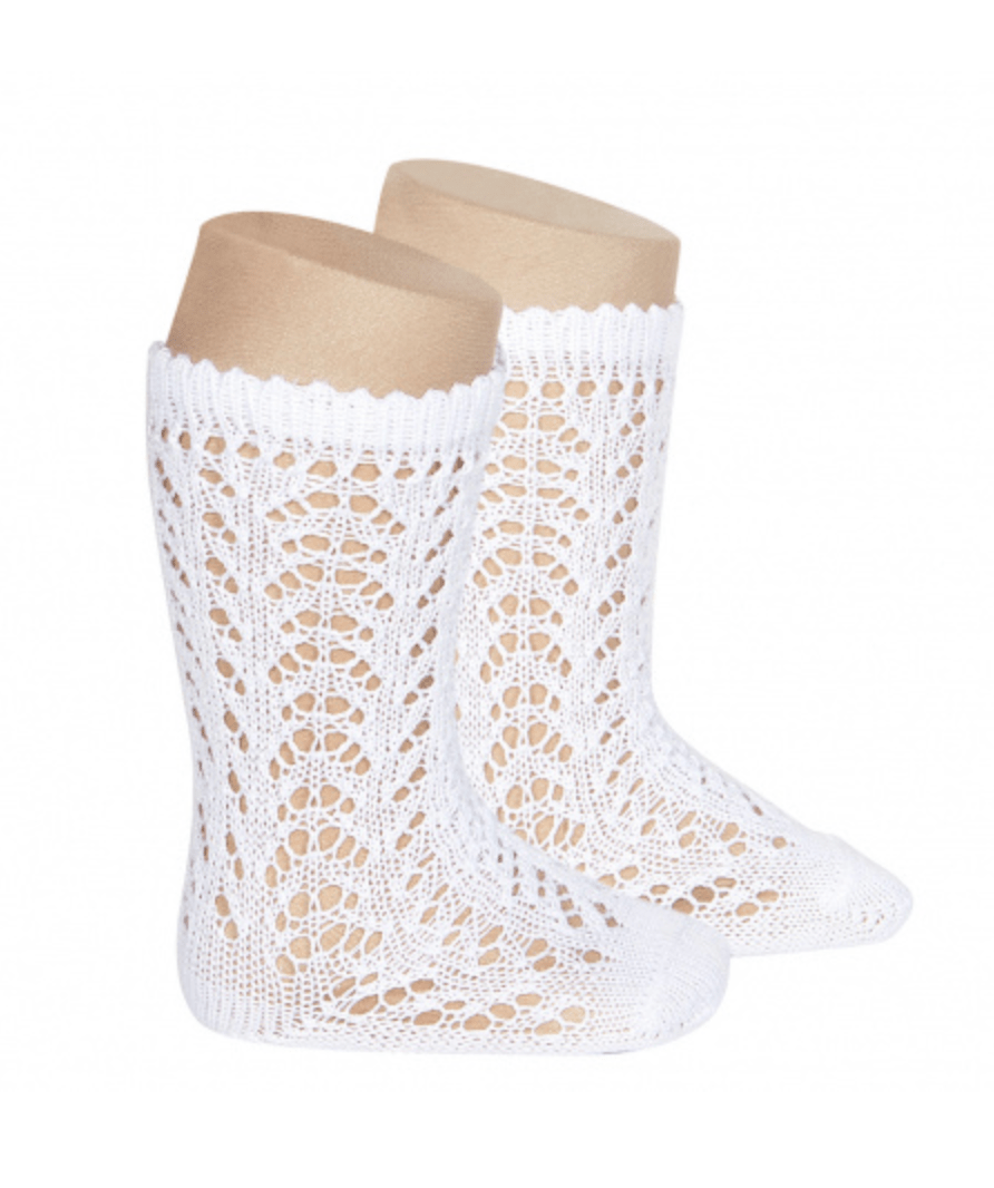 YoYo Children's Boutique Socks White Cotton Openwork Knee-High Socks