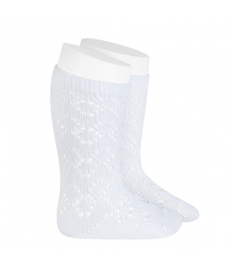 YoYo Children's Boutique Socks White Perle Geometric Knee-High Socks