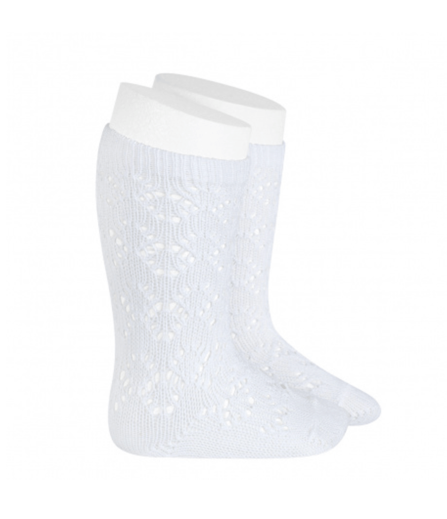 YoYo Children's Boutique Socks White Perle Geometric Knee-High Socks